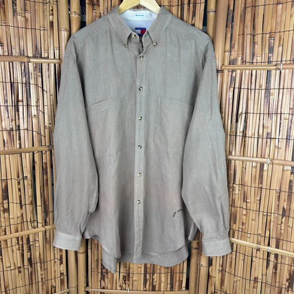 Tommy Hilfiger Other - Tommy Hilfiger Men's Button Down Linen Safari Long Sleeve Shirt Khaki Size Large